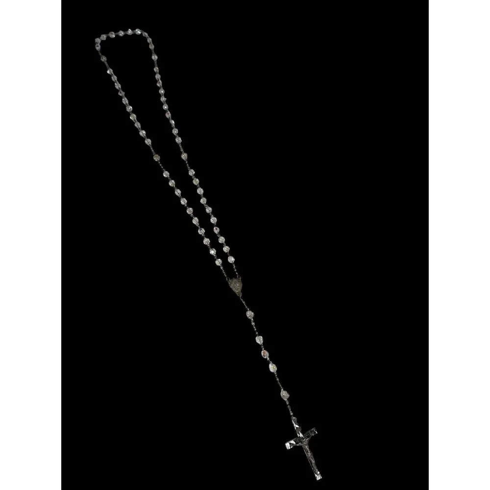 Vintage Sterling Silver AB Crystal Catholic Rosary Italy Crucifix Marian Medal